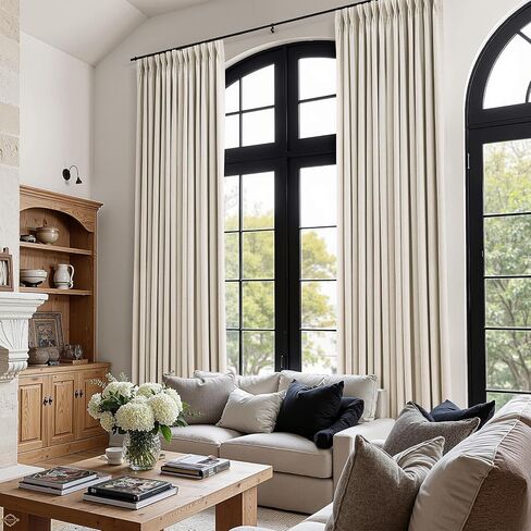Pinch Pleated 100% Blackout Linen Curtains Natural Cream Room Darkening Modern Curtain 84 Inch for Bedroom Living Room Thermal Insulated Farmhouse Boho Drapes with Hooks Back Tab 2 Panels 40x84, Ivory in Saudi Arabia