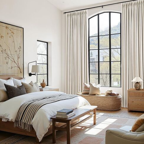 Pinch Pleated 100% Blackout Linen Curtains Natural Cream Room Darkening Modern Curtain 84 Inch for Bedroom Living Room Thermal Insulated Farmhouse Boho Drapes with Hooks Back Tab 2 Panels 40x84, Ivory in Saudi Arabia