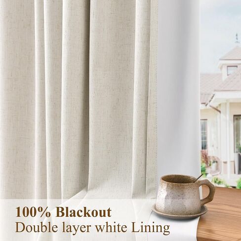 Pinch Pleated 100% Blackout Linen Curtains Natural Cream Room Darkening Modern Curtain 84 Inch for Bedroom Living Room Thermal Insulated Farmhouse Boho Drapes with Hooks Back Tab 2 Panels 40x84, Ivory in Saudi Arabia