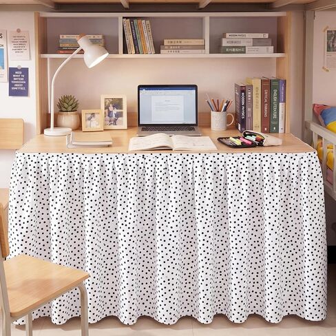 Tigeen Dorm Desk Skirt 10ft x 31.5" H Dorm Table Cover with Ruffled Gathered Vintage Retro Farmhouse Tablecloth for Dormitory Classroom Teacher Office Kindergarten Home(Black and White) in Kuwait