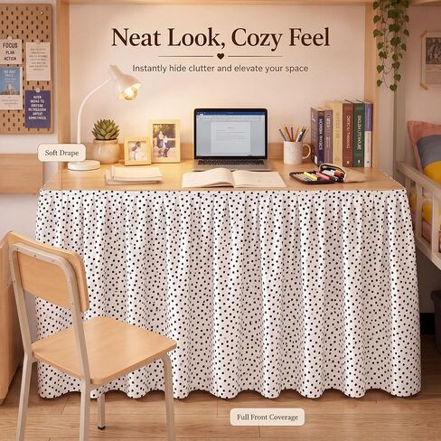 Tigeen Dorm Desk Skirt 10ft x 31.5" H Dorm Table Cover with Ruffled Gathered Vintage Retro Farmhouse Tablecloth for Dormitory Classroom Teacher Office Kindergarten Home(Black and White) in Kuwait