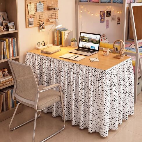 Tigeen Dorm Desk Skirt 10ft x 31.5" H Dorm Table Cover with Ruffled Gathered Vintage Retro Farmhouse Tablecloth for Dormitory Classroom Teacher Office Kindergarten Home(Black and White) in Kuwait