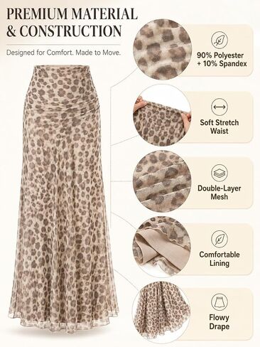 Leopard Print Maxi Skirt for Women High Waist A-Line Boho Long Skirt Casual Summer Vacation Beach in Kuwait