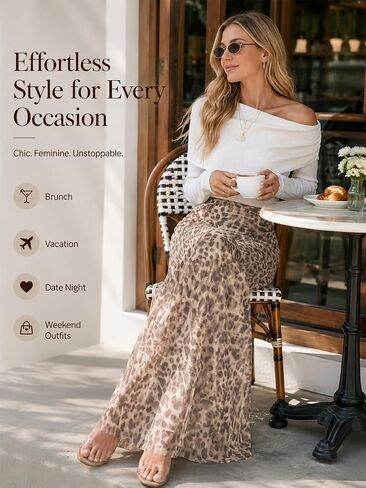Leopard Print Maxi Skirt for Women High Waist A-Line Boho Long Skirt Casual Summer Vacation Beach in Kuwait