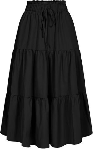 Women's High Elastic Waist Midi Skirt Casual Summer Trendy Tie Front Flowy Ruffle Floral Print A line Skirts DS626 in Kuwait