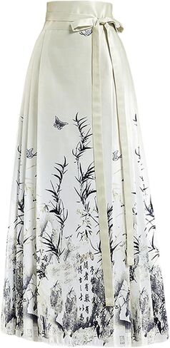 Women's Horse Face Skirt Retro High-Waisted A-Line Hanfu-Style Skirt Chinese Traditional Mamianqun Printed Dress in Saudi Arabia
