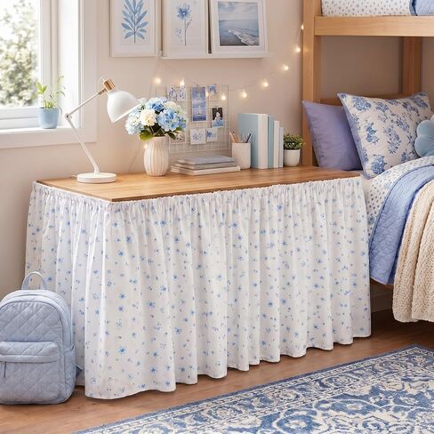 Tigeen Dorm Desk Skirt 10ft x 31.5" H Dorm Table Cover with Ruffled Gathered Vintage Retro Farmhouse Tablecloth for Dormitory Classroom Teacher Office Kindergarten Home(Black and White) in Kuwait