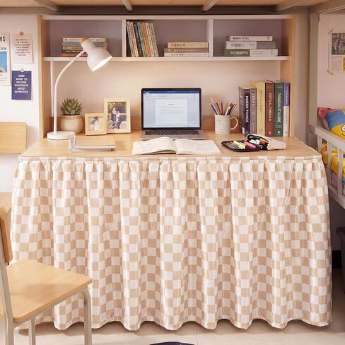 Tigeen Dorm Desk Skirt 10ft x 31.5" H Dorm Table Cover with Ruffled Gathered Vintage Retro Farmhouse Tablecloth for Dormitory Classroom Teacher Office Kindergarten Home(Black and White) in Kuwait