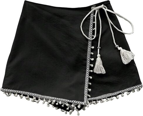 MakeMeChic Women's Summer Boho Mini Skirt Skorts Wrap Tie Knot Fringe Vacation Shorts in Kuwait