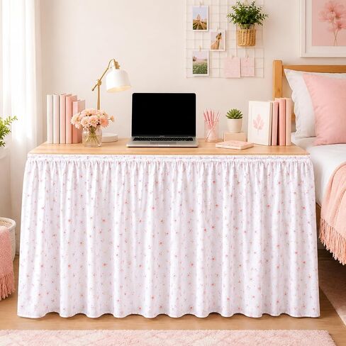 Tigeen Dorm Desk Skirt 10ft x 31.5" H Dorm Table Cover with Ruffled Gathered Vintage Retro Farmhouse Tablecloth for Dormitory Classroom Teacher Office Kindergarten Home(Black and White) in Kuwait