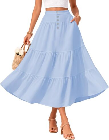 YUUNDAI Women’s High Waist Tiered Maxi Skirt Flowy Boho Long Skirt with Pockets in Saudi Arabia