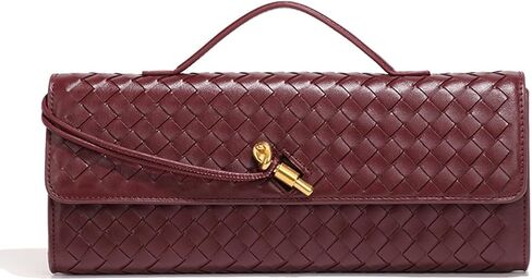 Evening Woven Handbag for Women PU Leather Clutch Purses Removable Strap Shoulder Bag Fashion Crossbody Tote Bag (Wine Red) in Saudi Arabia