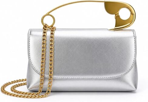 Women's Unique Novelty Clutch Purse Leather Pin Crossbody Bag with Gold Handles Chain for Evening Date Daily Shopping in Saudi Arabia