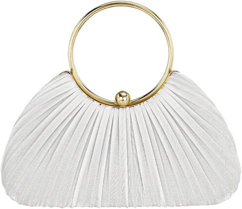 MakeMeChic Women's Metallic Handle Evening Handbags Pleated Single Strap Small Shoulder Bags in Kuwait