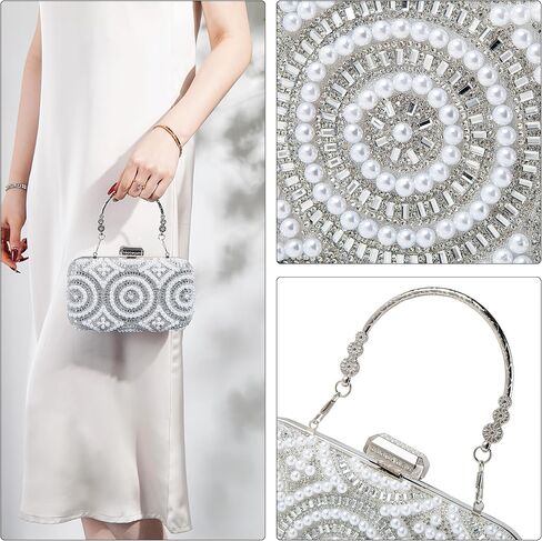 Women Sparkly Rhinestone Pearl Clutch Purse, Glitter Evening Handbag Shoulder Bag for Wedding Party Prom in Saudi Arabia