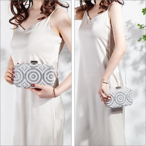 Women Sparkly Rhinestone Pearl Clutch Purse, Glitter Evening Handbag Shoulder Bag for Wedding Party Prom in Saudi Arabia