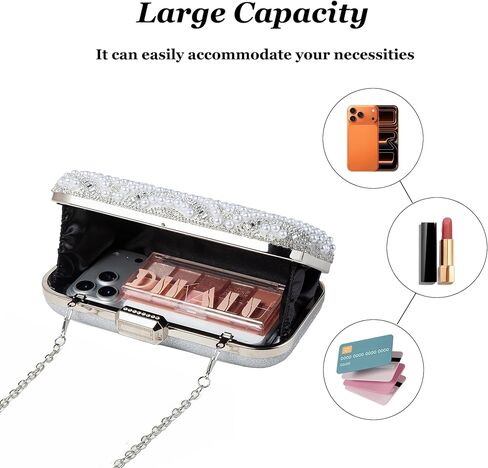 Women Sparkly Rhinestone Pearl Clutch Purse, Glitter Evening Handbag Shoulder Bag for Wedding Party Prom in Saudi Arabia