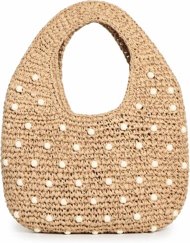 Thinkday Women's Micro Straw Beaded Bag Summer Straw Woven Beach Bag Beaded Top Handle Handbag Evening Purse Wedding Clutch Vacation Tote Wristlet Woven Handbag for Travel in Kuwait