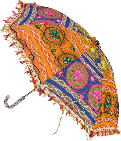 Lalhaveli Handmade Rajasthani Embroidery Design Sequins Work Cotton Fabric Mini Umbrella 28 x 24 Inch in Saudi Arabia