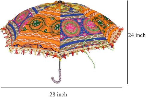 Lalhaveli Handmade Rajasthani Embroidery Design Sequins Work Cotton Fabric Mini Umbrella 28 x 24 Inch in Saudi Arabia