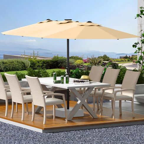 13Ft Large Patio Umbrella Outdoor Double-Sided Rectangle Market Umbrella with Easy Crank Handle, Durable Weather-Resistant Fabric, UV Protection, Perfect for Pool, Lawn, and Garden-Beige in Kuwait