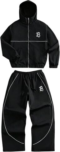 SOLY HUX Men's Tracksuit Set Zip Up Hooded Jacket Baggy Pants Streetwear 2 Piece Outfits in Kuwait