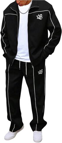 SOLY HUX 2 Piece Set for Men Y2k Streetwear Long Sleeve Zip Up Jacket and Baggy Pants Clothes in Kuwait