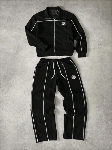 SOLY HUX 2 Piece Set for Men Y2k Streetwear Long Sleeve Zip Up Jacket and Baggy Pants Clothes in Kuwait