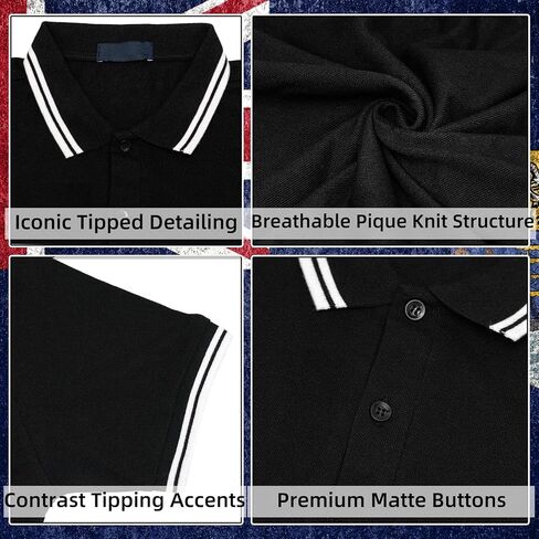 Men's Classic Pique Polo Shirt - Twin Tipped Collar Short Sleeve Casual Slim Fit Golf Top in Kuwait