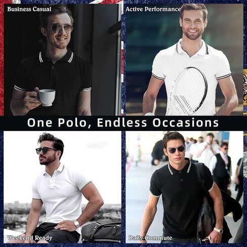 Men's Classic Pique Polo Shirt - Twin Tipped Collar Short Sleeve Casual Slim Fit Golf Top in Kuwait