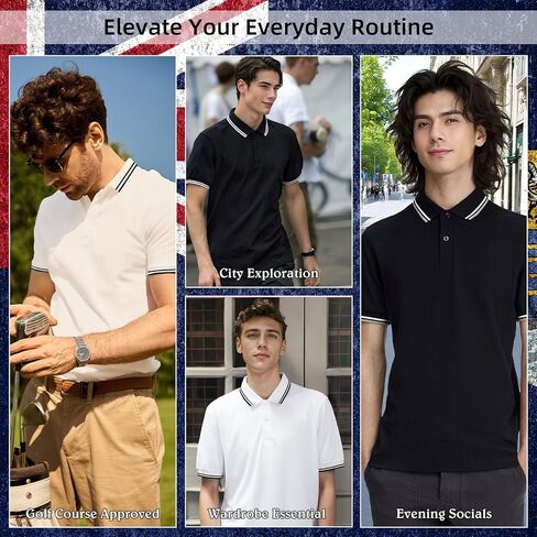 Men's Classic Pique Polo Shirt - Twin Tipped Collar Short Sleeve Casual Slim Fit Golf Top in Kuwait