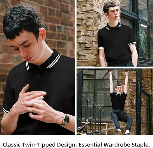 Men's Classic Pique Polo Shirt - Twin Tipped Collar Short Sleeve Casual Slim Fit Golf Top in Kuwait