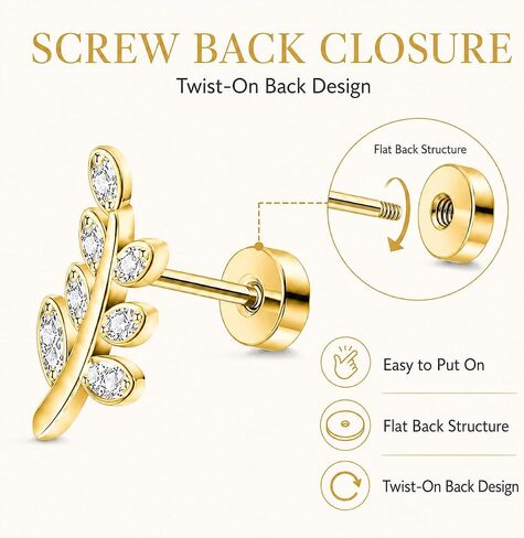 9Pcs Gold Flat Back Earrings Set for Women - Cartilage Earrings, Tragus Helix Conch Screw Back Stud Piercing Jewelry in Saudi Arabia