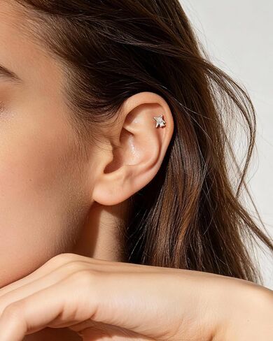COCHARM 16G Star Helix Earring, Burning Star Threadless Flat Back Cartilage Tragus Earring Stud, Gold and Silver Tone 6mm 7mm 8mm Conch Piercing Jewelry in Kuwait