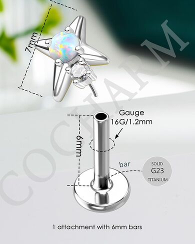 COCHARM 16G Star Helix Earring, Burning Star Threadless Flat Back Cartilage Tragus Earring Stud, Gold and Silver Tone 6mm 7mm 8mm Conch Piercing Jewelry in Kuwait