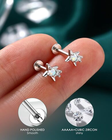 COCHARM 16G Star Helix Earring, Burning Star Threadless Flat Back Cartilage Tragus Earring Stud, Gold and Silver Tone 6mm 7mm 8mm Conch Piercing Jewelry in Kuwait