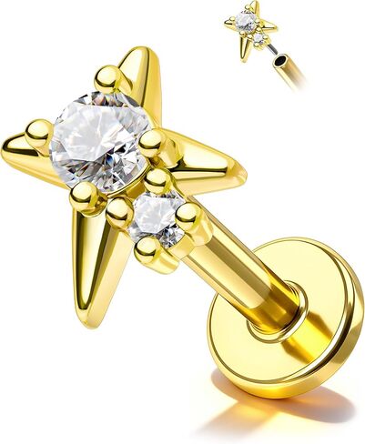 COCHARM 16G Star Helix Earring, Burning Star Threadless Flat Back Cartilage Tragus Earring Stud, Gold and Silver Tone 6mm 7mm 8mm Conch Piercing Jewelry in Kuwait