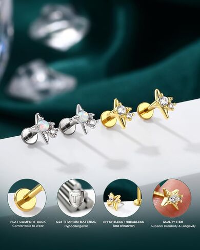 COCHARM 16G Star Helix Earring, Burning Star Threadless Flat Back Cartilage Tragus Earring Stud, Gold and Silver Tone 6mm 7mm 8mm Conch Piercing Jewelry in Kuwait