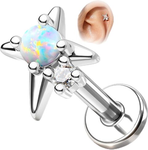 COCHARM 16G Star Helix Earring, Burning Star Threadless Flat Back Cartilage Tragus Earring Stud, Gold and Silver Tone 6mm 7mm 8mm Conch Piercing Jewelry in Kuwait