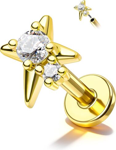 COCHARM 16G Star Helix Earring, Burning Star Threadless Flat Back Cartilage Tragus Earring Stud, Gold and Silver Tone 6mm 7mm 8mm Conch Piercing Jewelry in Kuwait
