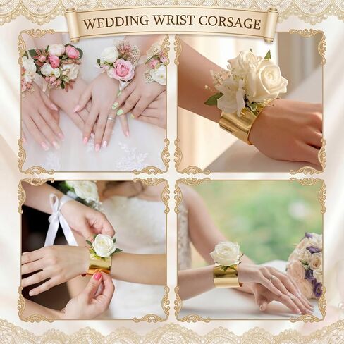 Liliaafar 10 Pcs Corsage Wristlet Bracelet Bands for Women Cuff Bangle Bracelet Wrist Corsage DIY Wedding Wristband Wide Open Adjustable Accessory for Wedding Bridal Party Prom in Kuwait