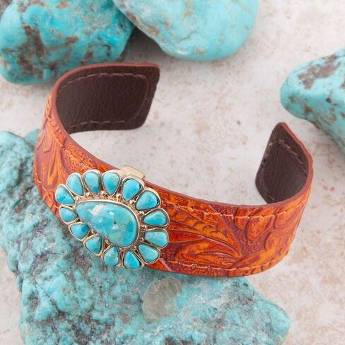Barse Jewelry سوار الكفة من الجلد الذهبي الفيروزي الأزرق in Kuwait