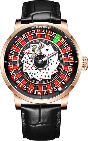 Roulette Wheel Automatic Watches for Men, Roulette Watch with Playing Card Dial, NH35A Movement Auto-Rotate, 50M Waterproof, Unique American Style Cards Games Design, Mechanical Watch for Game Night in Kuwait