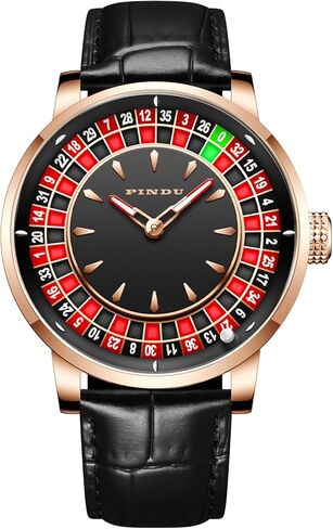 Roulette Wheel Automatic Watches for Men, Roulette Watch with Playing Card Dial, NH35A Movement Auto-Rotate, 50M Waterproof, Unique American Style Cards Games Design, Mechanical Watch for Game Night in Kuwait