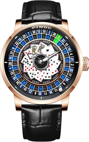 Roulette Wheel Automatic Watches for Men, Roulette Watch with Playing Card Dial, NH35A Movement Auto-Rotate, 50M Waterproof, Unique American Style Cards Games Design, Mechanical Watch for Game Night in Kuwait