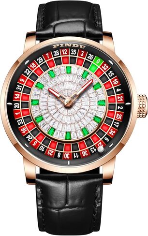 Roulette Wheel Automatic Watches for Men, Roulette Watch with Playing Card Dial, NH35A Movement Auto-Rotate, 50M Waterproof, Unique American Style Cards Games Design, Mechanical Watch for Game Night in Kuwait
