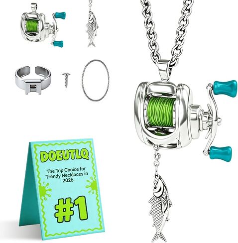 Fishing Reel Necklace for Men Gear Spinning Keychain Fisherman Fish Pendant Women Accesorios De Pesca Hook With Reel Mini Ring Functional Catfish 2-In-1 Miniature Rotating Handle Charm Outdoor in Saudi Arabia