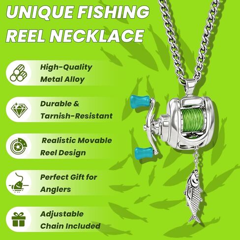 Fishing Reel Necklace for Men Gear Spinning Keychain Fisherman Fish Pendant Women Accesorios De Pesca Hook With Reel Mini Ring Functional Catfish 2-In-1 Miniature Rotating Handle Charm Outdoor in Saudi Arabia