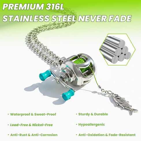 Fishing Reel Necklace for Men Gear Spinning Keychain Fisherman Fish Pendant Women Accesorios De Pesca Hook With Reel Mini Ring Functional Catfish 2-In-1 Miniature Rotating Handle Charm Outdoor in Saudi Arabia