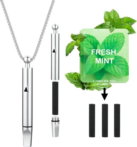 Breathe Free, Breathing Necklace with Adjustable Resistance, Quit Smoking Inhaler with Refillable Mint Pods, Stop Smoking Necklace for Anxiety Relief, Relaxation, Focus, Mindful Breathing, Silver in Saudi Arabia
